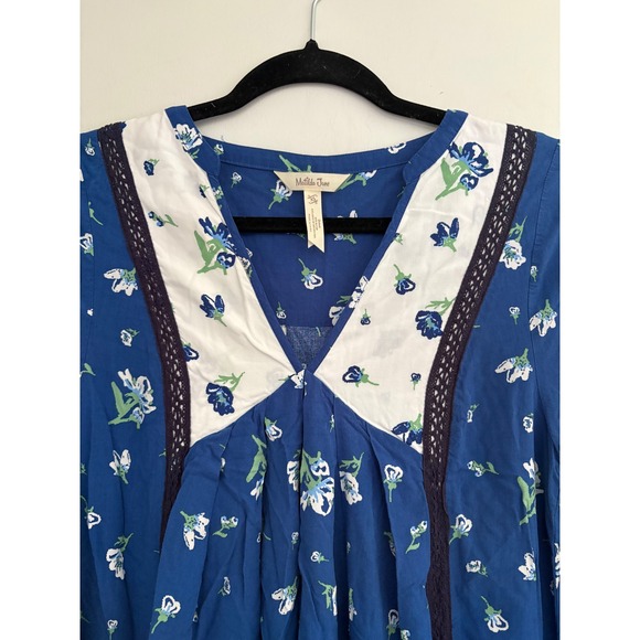Matilda Jane Day Tripping Tunic Dress Blue Floral Crochet Lace V-Neck Size XS - Picture 4 of 9